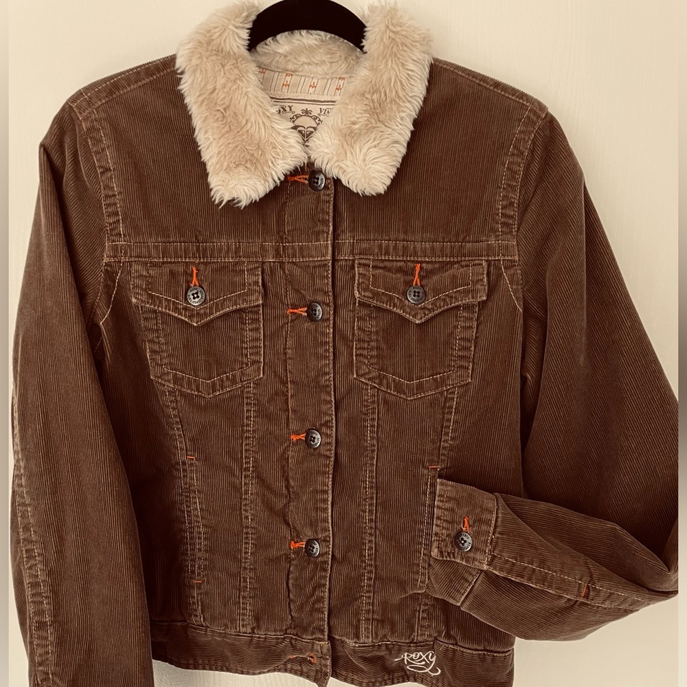 Vintage Roxy Corduroy Brown Button Down Coat, Size Large